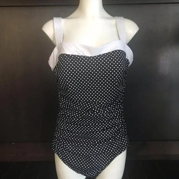 Swim Solutions Plus Size 18 black polka dot 1pc - Picture 2 of 4
